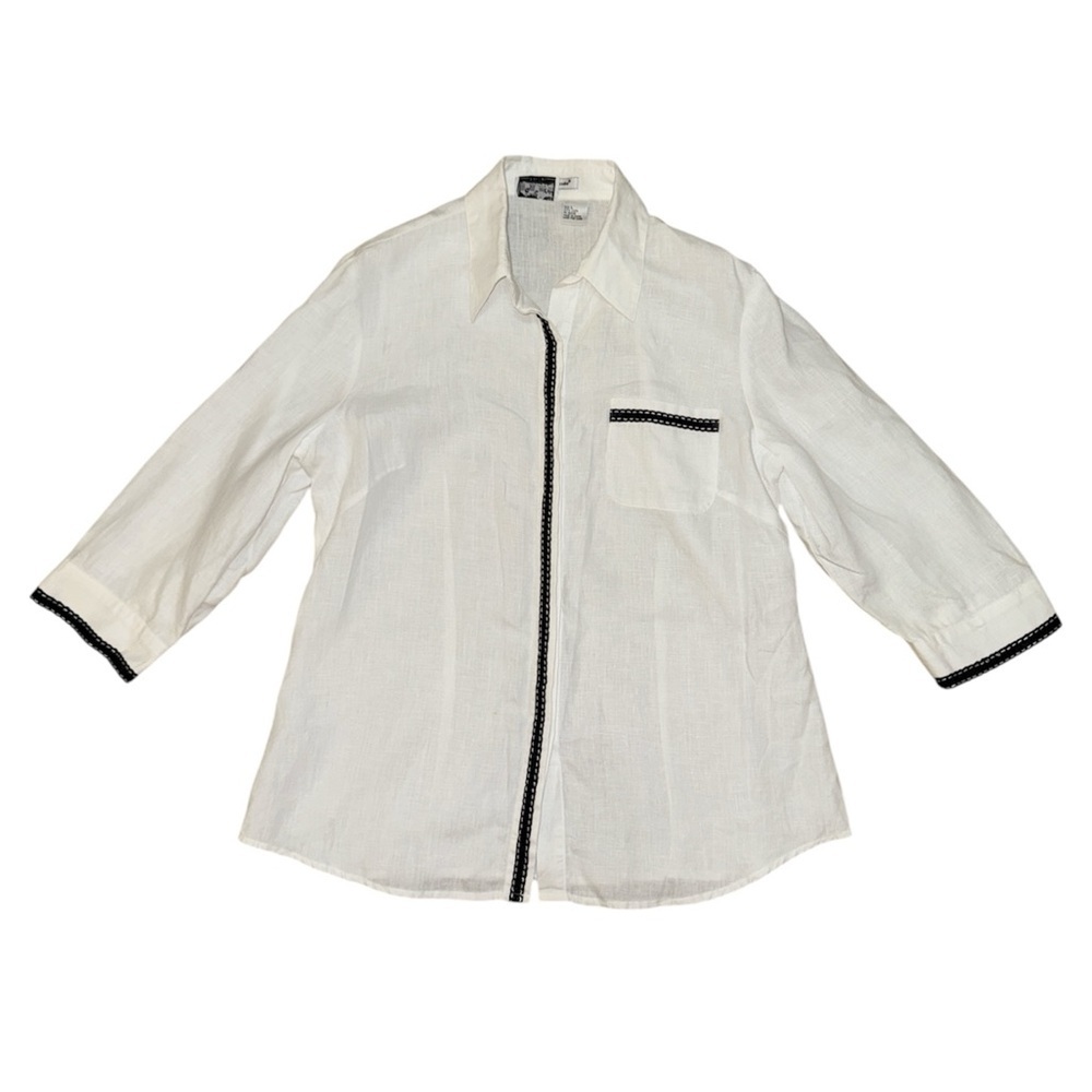 Richard Malcolm Irish Linen white black trim button down women’s size large